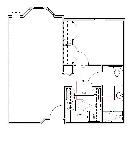 Floor plan for 1 bed, 1 bath